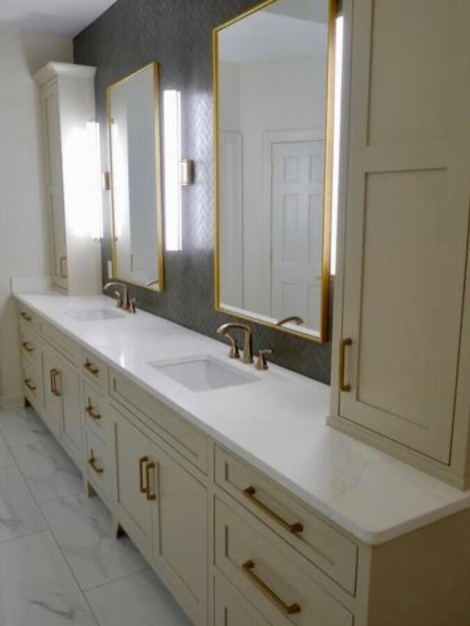 A primary bath designed to feel elevated, timeless, and beautifully functional for both masculine and feminine aesthetics.